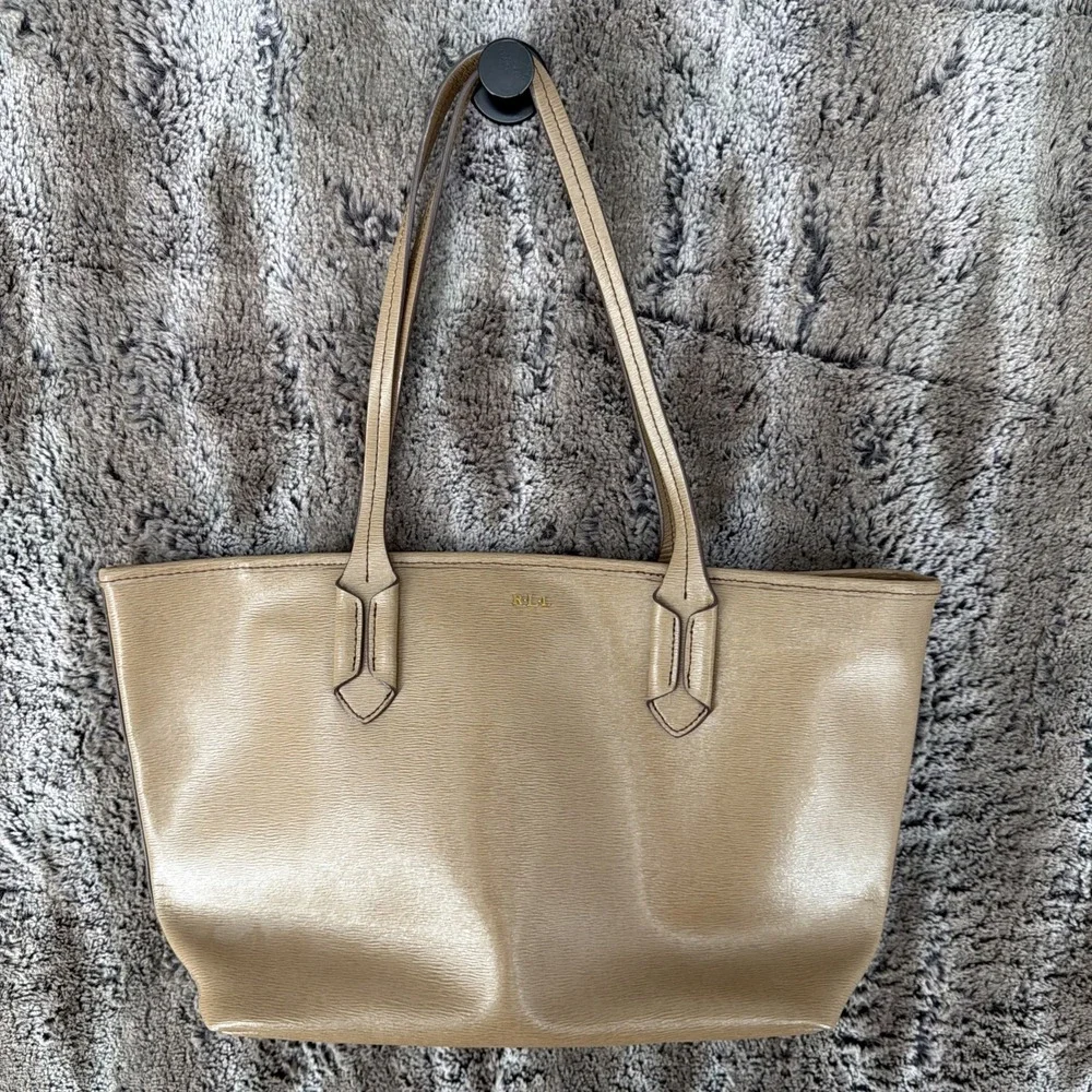 Lauren Ralph Lauren Leather Brown Zip Top Carryall Medium Tote